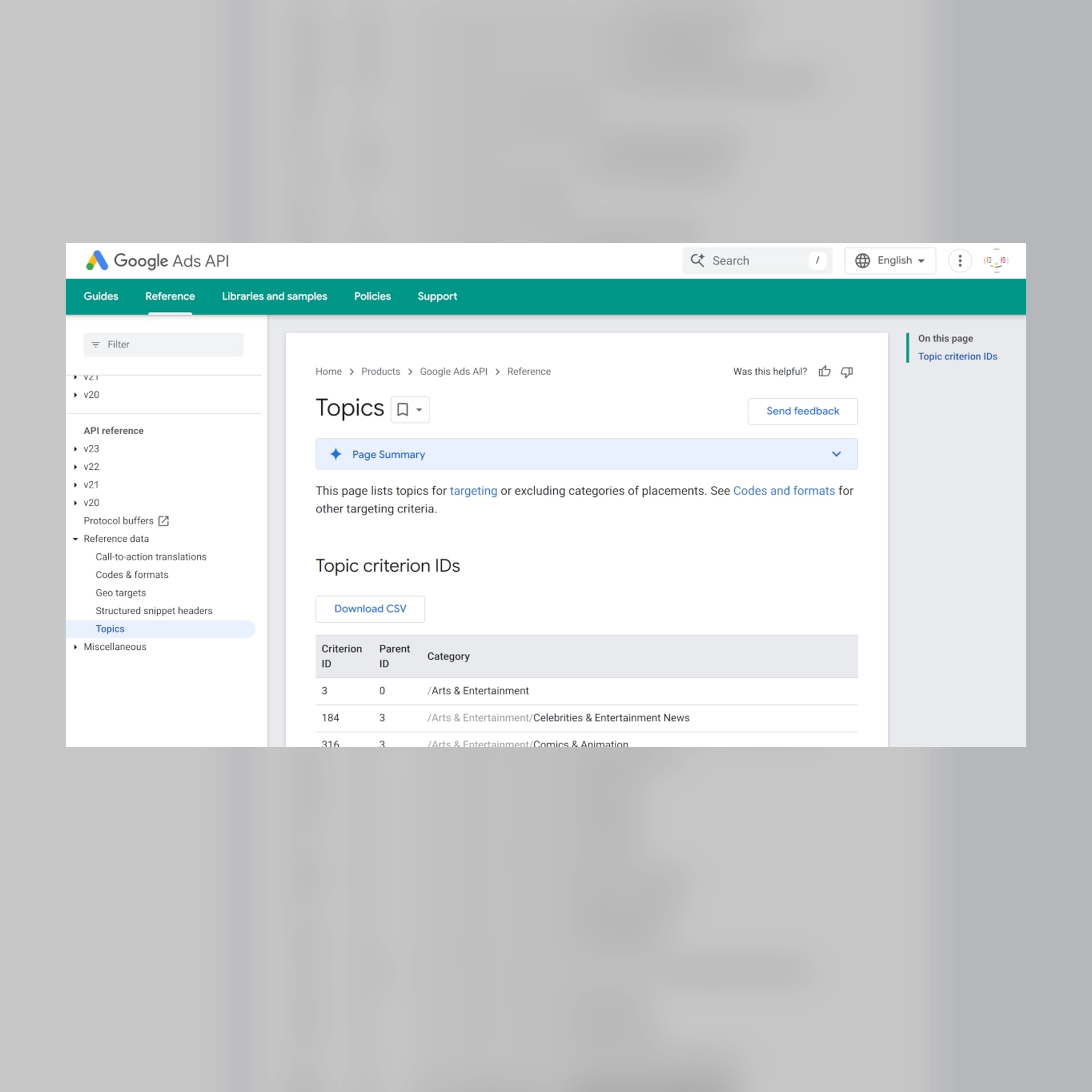 Google Ads API Topics